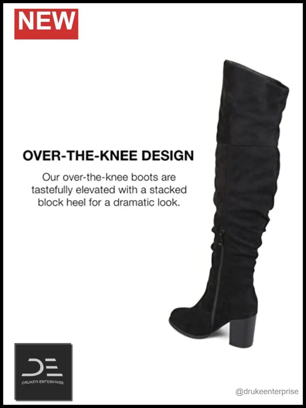 Vegan Leather Over-the-Knee Boots with Stacked Heel & Inside Zip